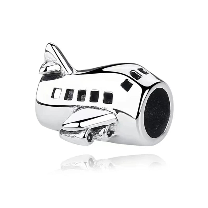 925 Silver Airplane Charm Beads for Women Travel Bracelet Gift for Pilot