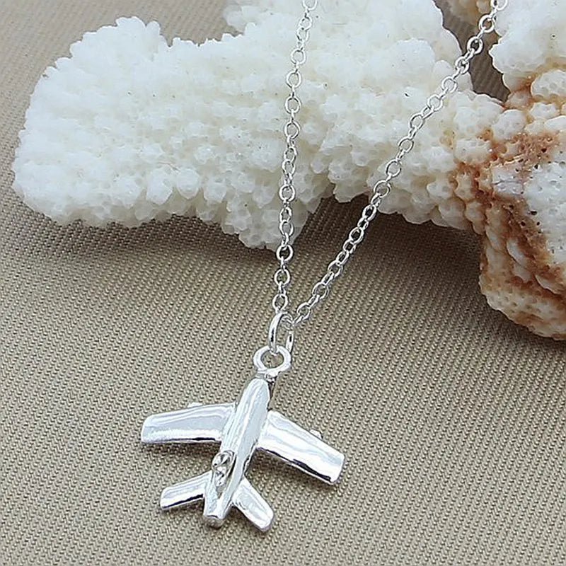 925 Silver Airplane Pendant Necklace 16-30" Chain Women Party Wedding Jewelry
