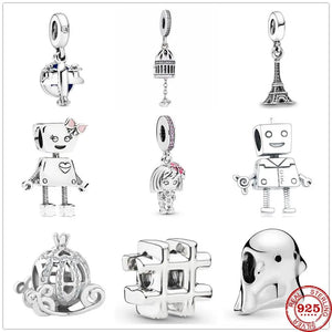 925 Silver Airplane Robot Girl Bird Cage Charms Beads for Bracelet DIY Jewelry