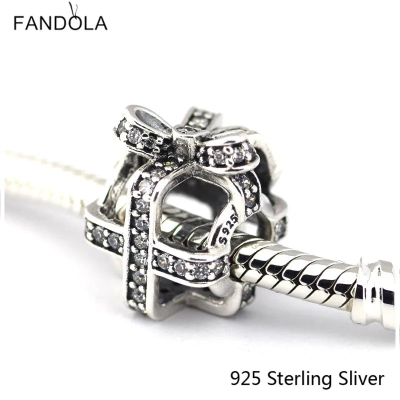 925 Silver Wrapped Up Charm Red Enamel Bead for Bracelet Jewelry