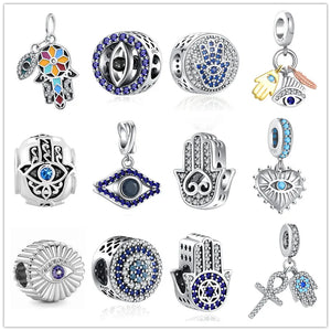925 Silver All-seeing Eye Dangle Charm Bead Bracelet Pendant
