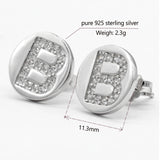 925 Silver Letter B Stud Earrings with Clear CZ for Women