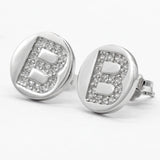 925 Silver Letter B Stud Earrings with Clear CZ for Women