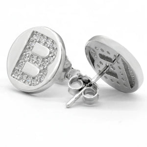 925 Silver Letter B Stud Earrings with Clear CZ for Women
