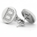 925 Silver Letter B Stud Earrings with Clear CZ for Women