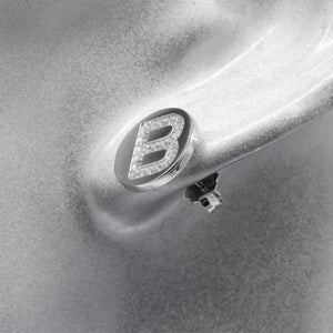 925 Silver Letter B Stud Earrings with Clear CZ for Women