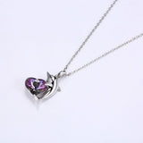 925 Silver Amethyst Dolphins Pendant Necklace Romantic Heart Animal Jewelry