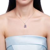 925 Silver Amethyst Dolphins Pendant Necklace Romantic Heart Animal Jewelry