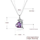 925 Silver Amethyst Dolphins Pendant Necklace Romantic Heart Animal Jewelry