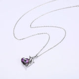 925 Silver Amethyst Dolphins Pendant Necklace Romantic Heart Animal Jewelry
