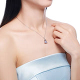 925 Silver Amethyst Dolphins Pendant Necklace Romantic Heart Animal Jewelry