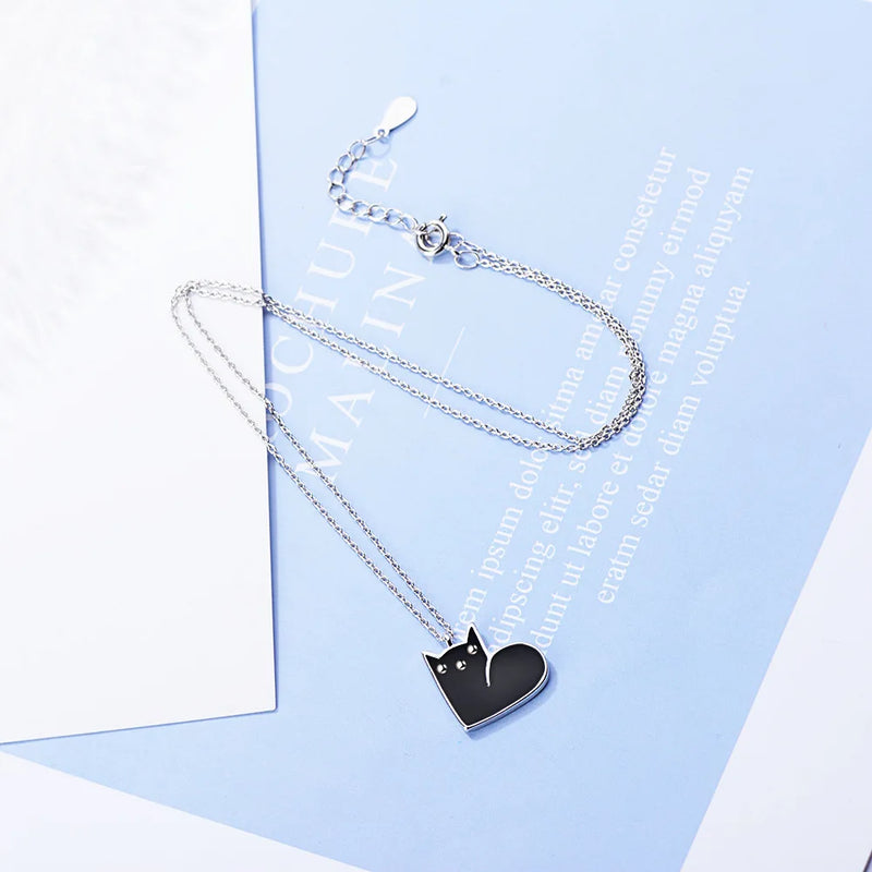 925 Silver Cat Pendant Necklace for Women Party Jewelry