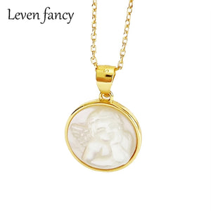 925 Silver Angel Baby Pendant Mother of Pearl Abalone Shell Necklace