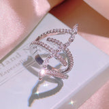 Sterling Silver Angel Wing Finger Ring, Platinum Plated Size 6-10