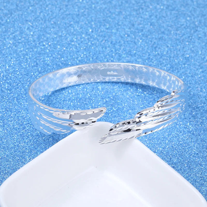 925 Silver Angel Wing Lucky Bracelet Cuff Bangles Jewelry