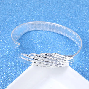 925 Silver Angel Wing Lucky Bracelet Cuff Bangles Jewelry