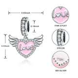 925 Silver Angel Wings Pink Heart Pendant Beads for Bracelet