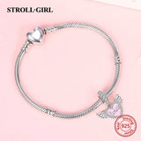 925 Silver Angel Wings Pink Heart Pendant Beads for Bracelet