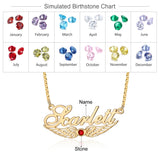 925 Silver Angel Wings Name Necklace Personalized Nameplate Pendant Birthstone