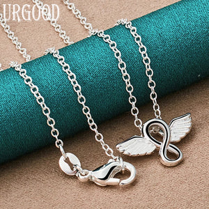925 Silver Angel Wings Pendant Necklace 16-30 Inch Chain Women Wedding Jewelry