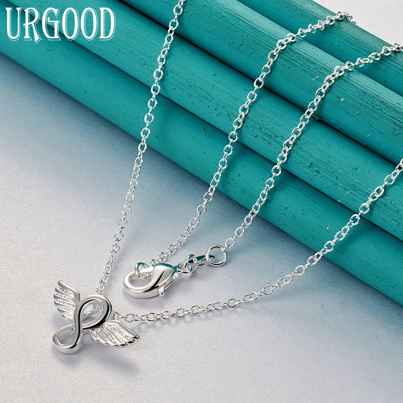 925 Silver Angel Wings Pendant Necklace 16-30 Inch Chain Women Wedding Jewelry