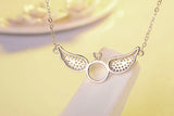925 Sterling Silver Angel Wings Pendant Necklace With Cubic Zirconia Circle