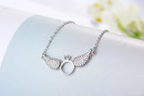925 Sterling Silver Angel Wings Pendant Necklace With Cubic Zirconia Circle