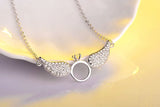925 Sterling Silver Angel Wings Pendant Necklace With Cubic Zirconia Circle