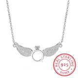 925 Sterling Silver Angel Wings Pendant Necklace With Cubic Zirconia Circle