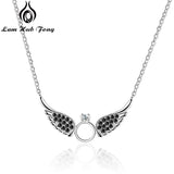 925 Silver Angel Wings Pendant Necklace w/ CZ Circle Women Chain Necklace