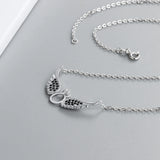 925 Silver Angel Wings Pendant Necklace w/ CZ Circle Women Chain Necklace