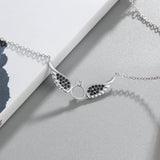 925 Silver Angel Wings Pendant Necklace w/ CZ Circle Women Chain Necklace