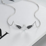 925 Silver Angel Wings Pendant Necklace w/ CZ Circle Women Chain Necklace