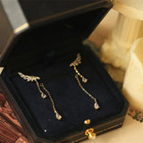 925 Silver Angel Wings Tassel Earrings 14k Plating Crystal Long Earrings