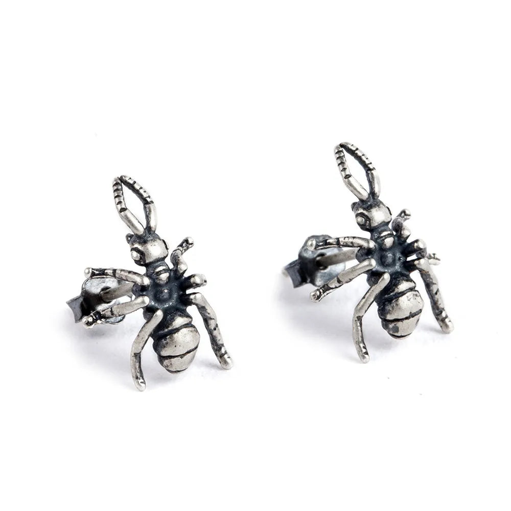 925 Silver Ants Stud Earrings Vintage Jewelry for Women Men