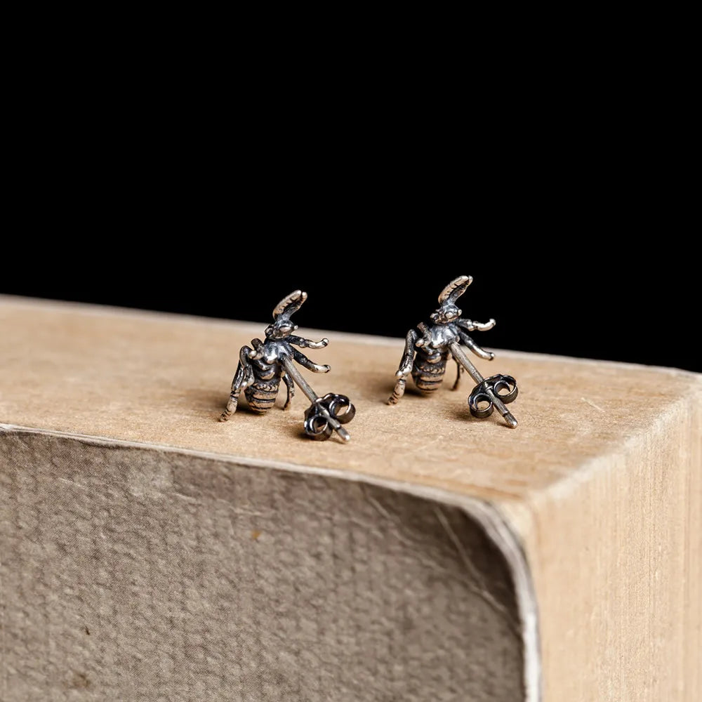 925 Silver Ants Stud Earrings Vintage Jewelry for Women Men