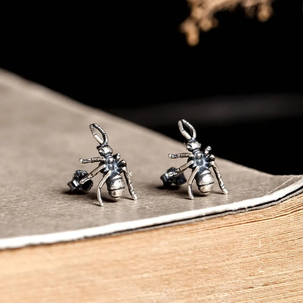 925 Silver Ants Stud Earrings Vintage Jewelry for Women Men
