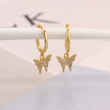 925 Silver Butterfly Zircon Dangle Hoop Earring