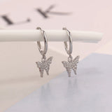 925 Silver Butterfly Zircon Dangle Hoop Earring
