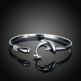 925 Silver Dolphin Cuff Bracelet Women Wedding Jewelry