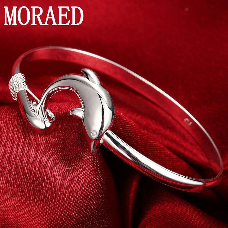 925 Silver Dolphin Cuff Bracelet Women Wedding Jewelry
