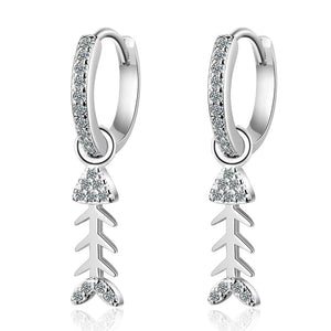 925 Silver CZ Fish Drop Earrings for Women