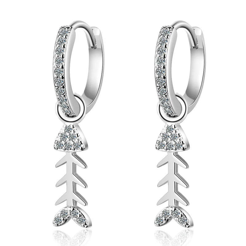 925 Silver CZ Fish Drop Earrings for Women