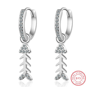 925 Silver CZ Fish Drop Earrings for Women