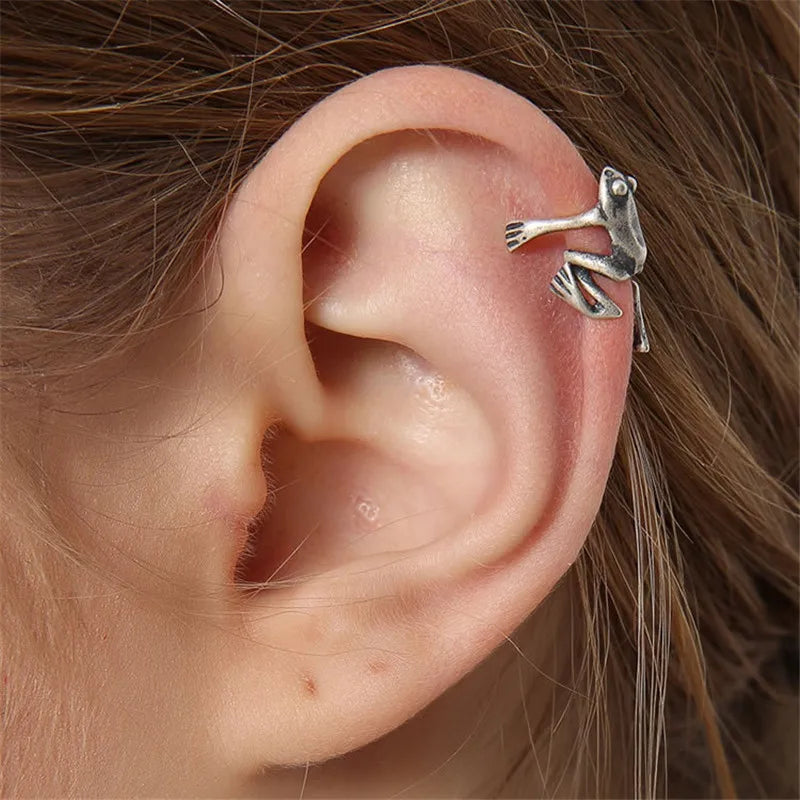 925 Silver Frog Clip Earrings Women Vintage Wedding Jewelry