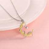 925-Sterling-Silver Snake Coiled Around Moon Pendant Necklace
