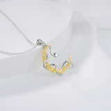 925-Sterling-Silver Snake Coiled Around Moon Pendant Necklace
