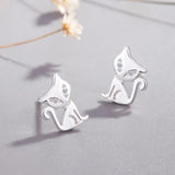 925 Silver Cat Stud Earrings for Women Wedding Jewelry
