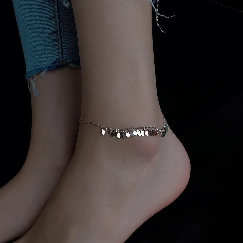 925 Sterling Silver Anklet Female Sweet Fresh Leaf Foot Ornaments