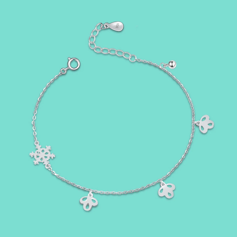 925 Sterling Silver Anklet Flower Pendant Chain Charm Jewelry